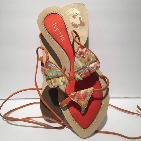 Hype Bikini Sandals Ankle Tie Orange Modern Novel - Picture 4 of 5